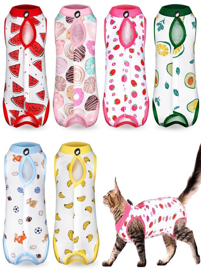 Kacctyen 6 Set Cat Recovery Suit After Surgery Female and Male Cat Kitten Surgery Suit E Collar Alternative Pajama Kitty Clothes for Spay Abdominal Skin Anti Licking(Fruit,Medium) - Image 1